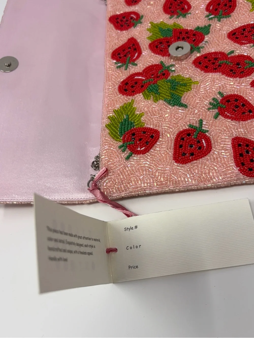Pink Strawberry Beaded Tianany Clutch